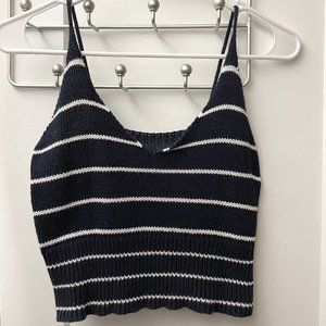 Handmade Navy Blue Striped Crochet Cropped Cami